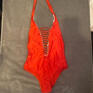 Red one piece bathing suit